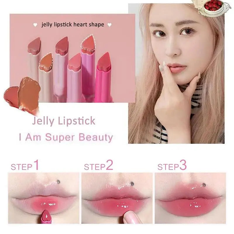1pcs Flortte Love Shape Lipstick Flower Jelly Water Lip Gloss Clear Light Hydrating Lip Tints Non-stick Cup Korea Cosmetic