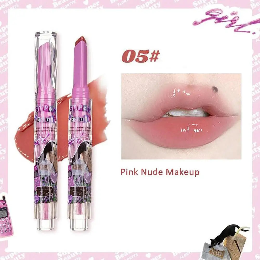 1pcs Flortte Love Shape Lipstick Flower Jelly Water Lip Gloss Clear Light Hydrating Lip Tints Non-stick Cup Korea Cosmetic