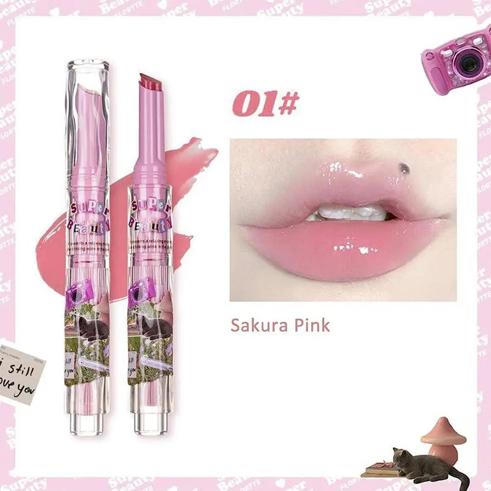 1pcs Flortte Love Shape Lipstick Flower Jelly Water Lip Gloss Clear Light Hydrating Lip Tints Non-stick Cup Korea Cosmetic