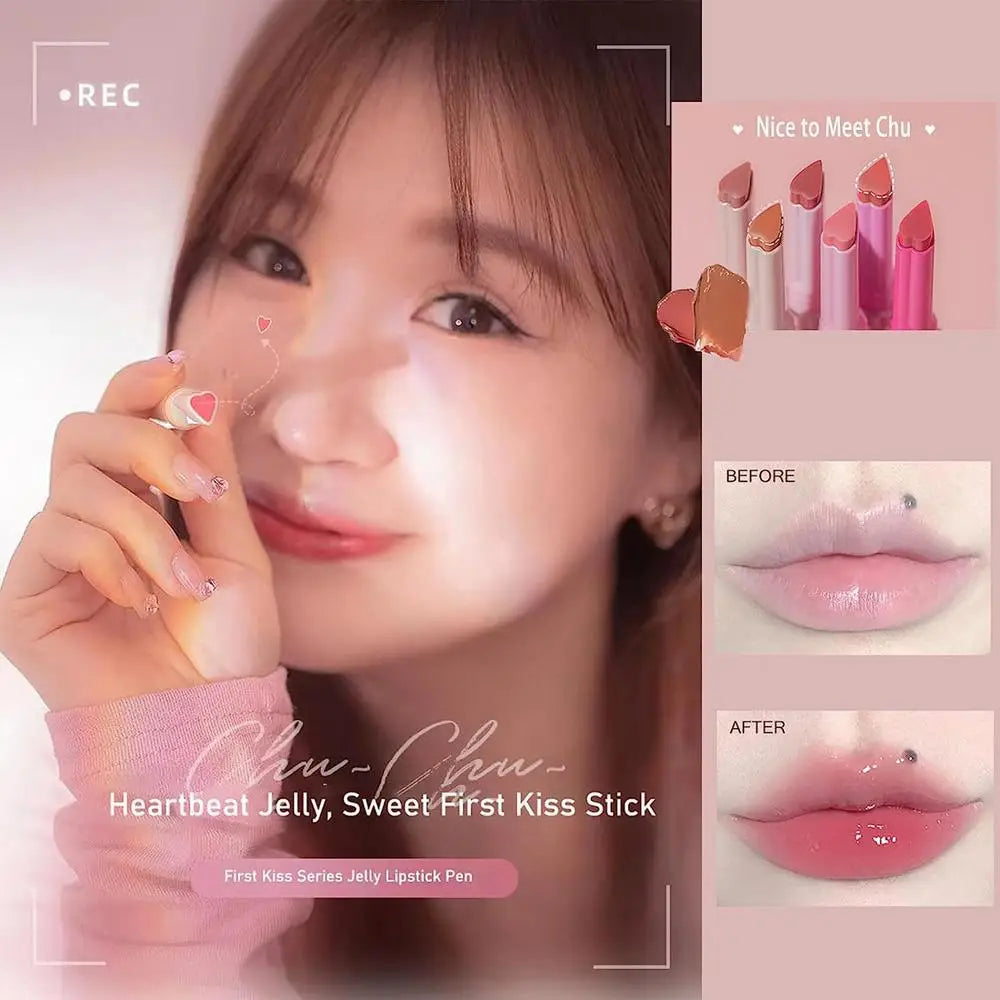1pcs Flortte Love Shape Lipstick Flower Jelly Water Lip Gloss Clear Light Hydrating Lip Tints Non-stick Cup Korea Cosmetic